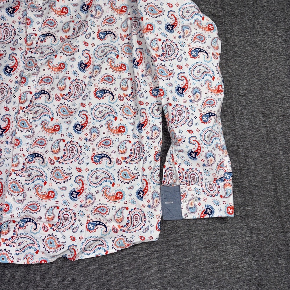Cremieux Premium Paisley Button Down Shirt Tall 2XT Stretch White/Red Colorful - Picture 4 of 10